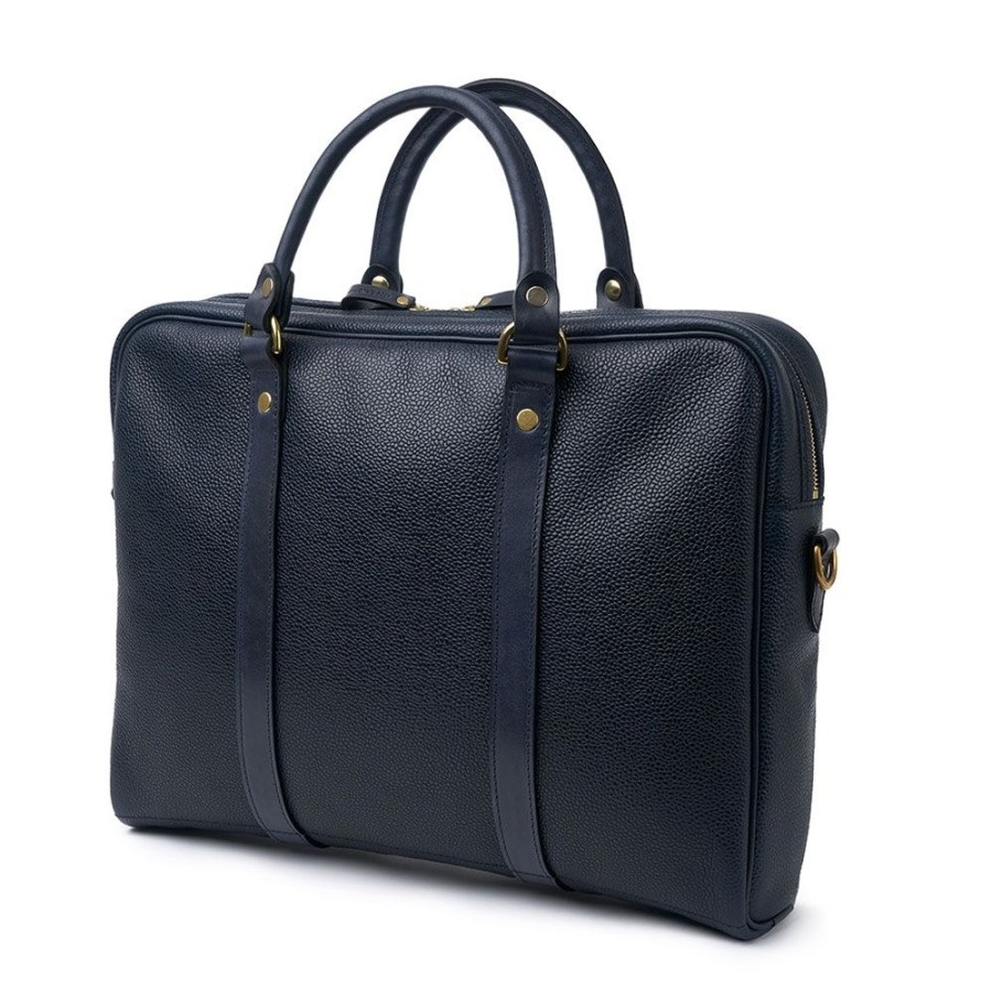 Accessories Croots X Cheaney | Laptop Bag In Navy Grain Leather