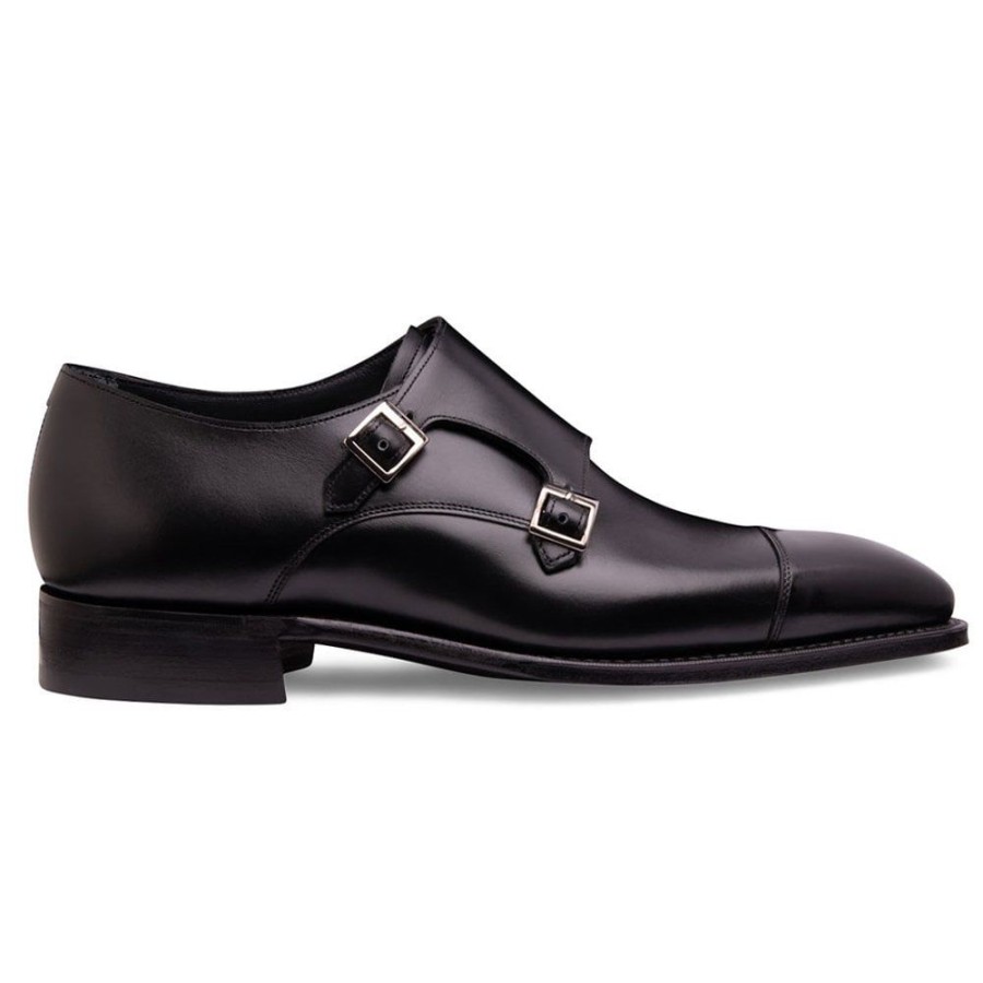 Men Cheaney Monk Shoes | Tudor Double Buckle Monk Shoe In Black Calf Leather