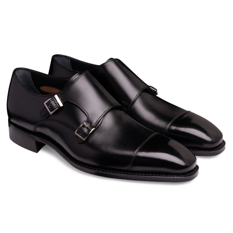 Men Cheaney Monk Shoes | Tudor Double Buckle Monk Shoe In Black Calf Leather