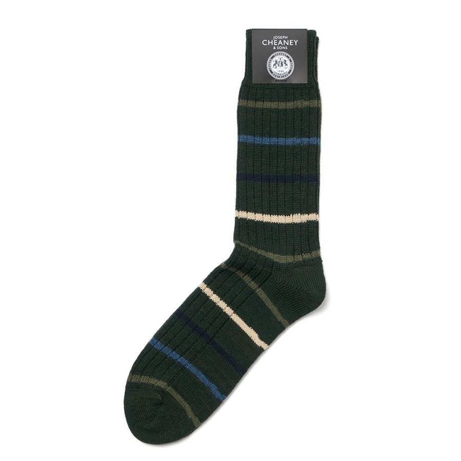 Accessories Corgi | Striped Forest/Cream Merino Wool Unisex Socks