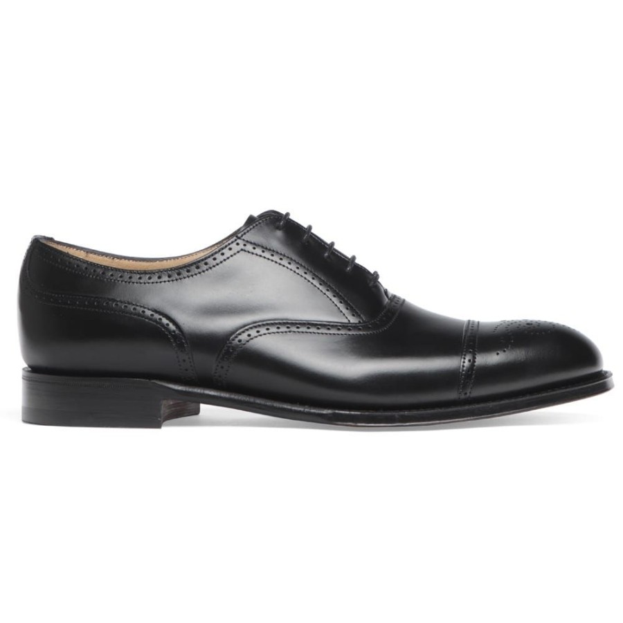 Men Cheaney Semi Brogues | Kelmarsh R Oxford Semi Brogue In Black Calf Leather | Rubber Sole