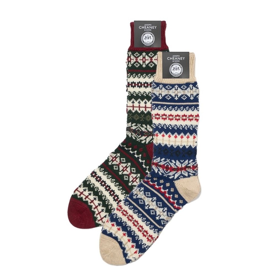 Accessories Corgi | Festive Socks Gift Box - 2 Pack - Port/Green, Beige/Blue