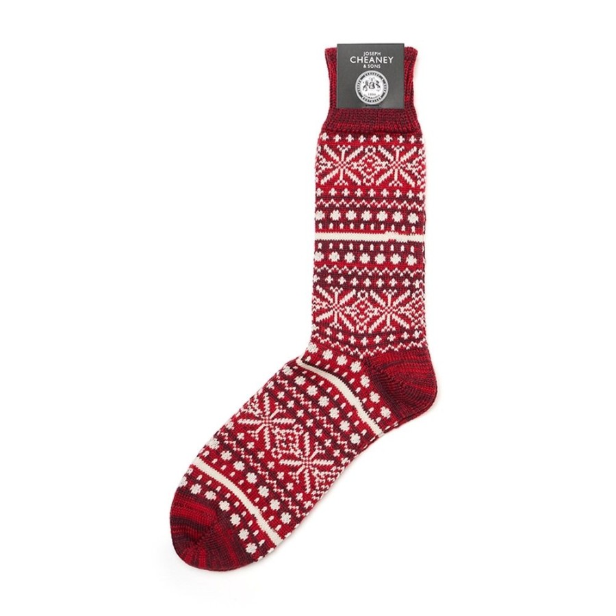 Accessories Corgi | Marl Fair Isle Red Mens Wool & Cotton Socks