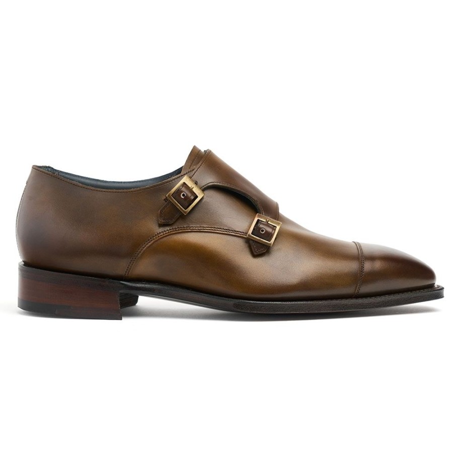 Men Cheaney Monk Shoes | Tudor Double Buckle Monk Shoe In Bronzed Espresso Calf Leather