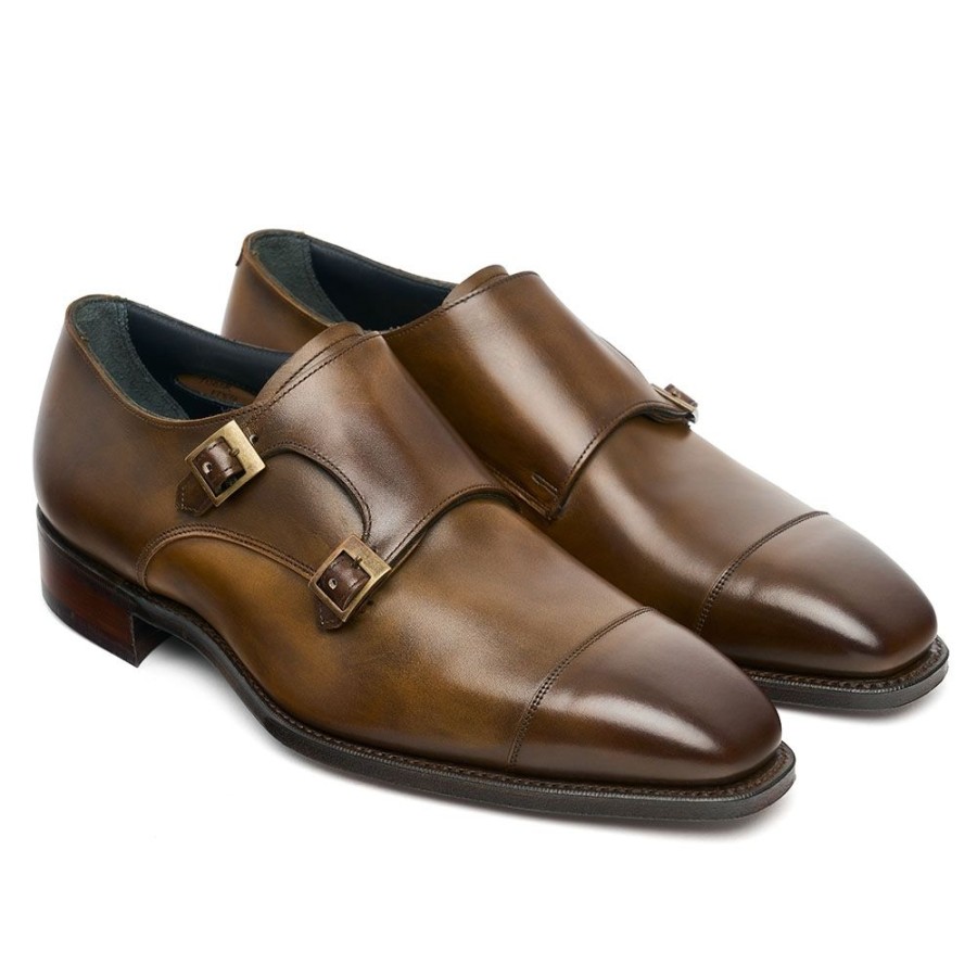 Men Cheaney Monk Shoes | Tudor Double Buckle Monk Shoe In Bronzed Espresso Calf Leather