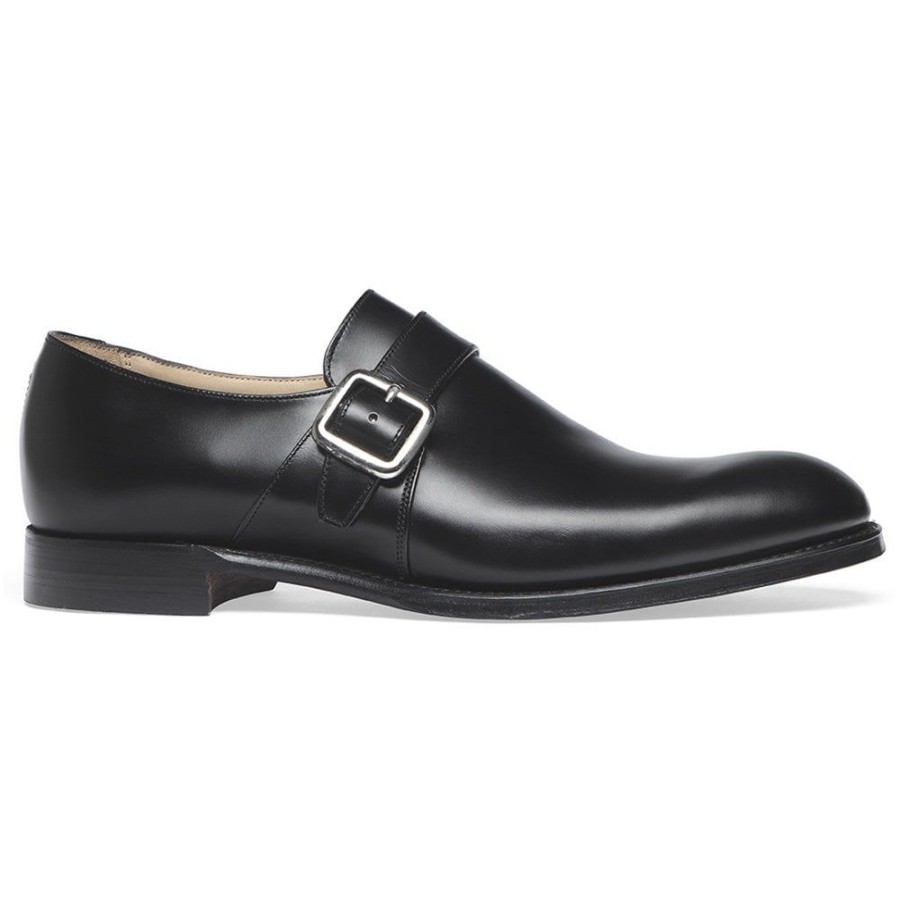 Men Cheaney Monk Shoes | William Ii Single Buckle Monk In Black Calf Leather