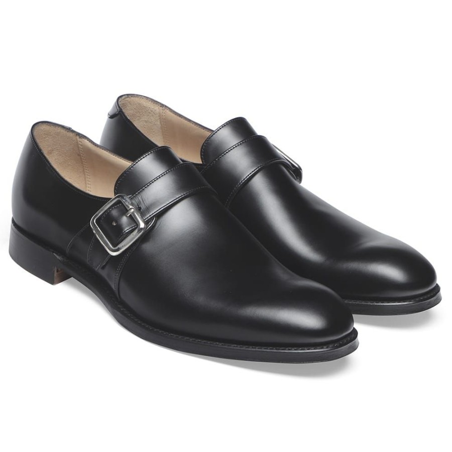 Men Cheaney Monk Shoes | William Ii Single Buckle Monk In Black Calf Leather