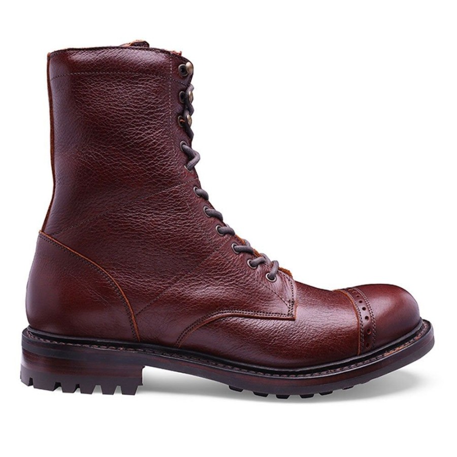 Men Cheaney Military Boots | Tiger Moth Ii Military Style Mid Calf Derby Boot In Whiskey Kudu Leather