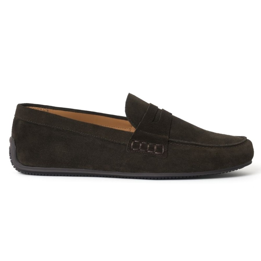 Men Cheaney Driving Shoes | Hunt Driving Moccasin Shoe In Dark Brown Suede