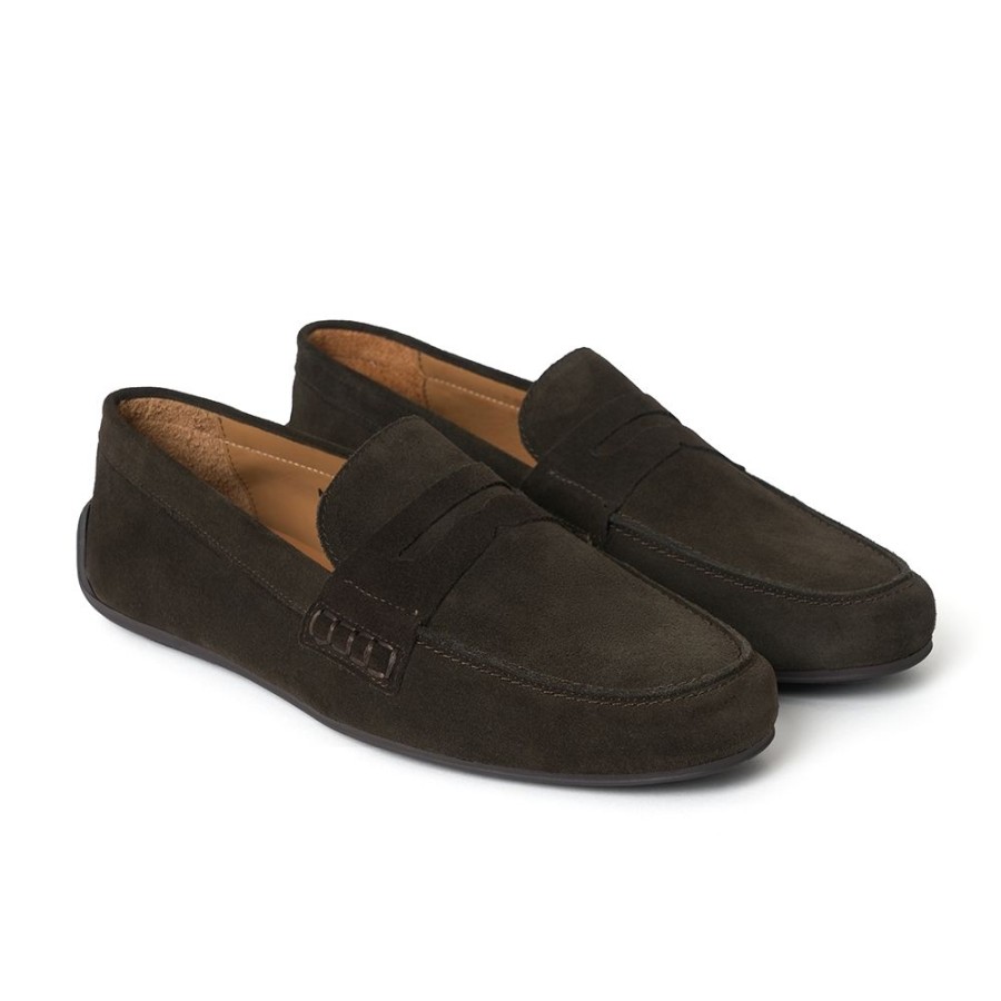 Men Cheaney Driving Shoes | Hunt Driving Moccasin Shoe In Dark Brown Suede