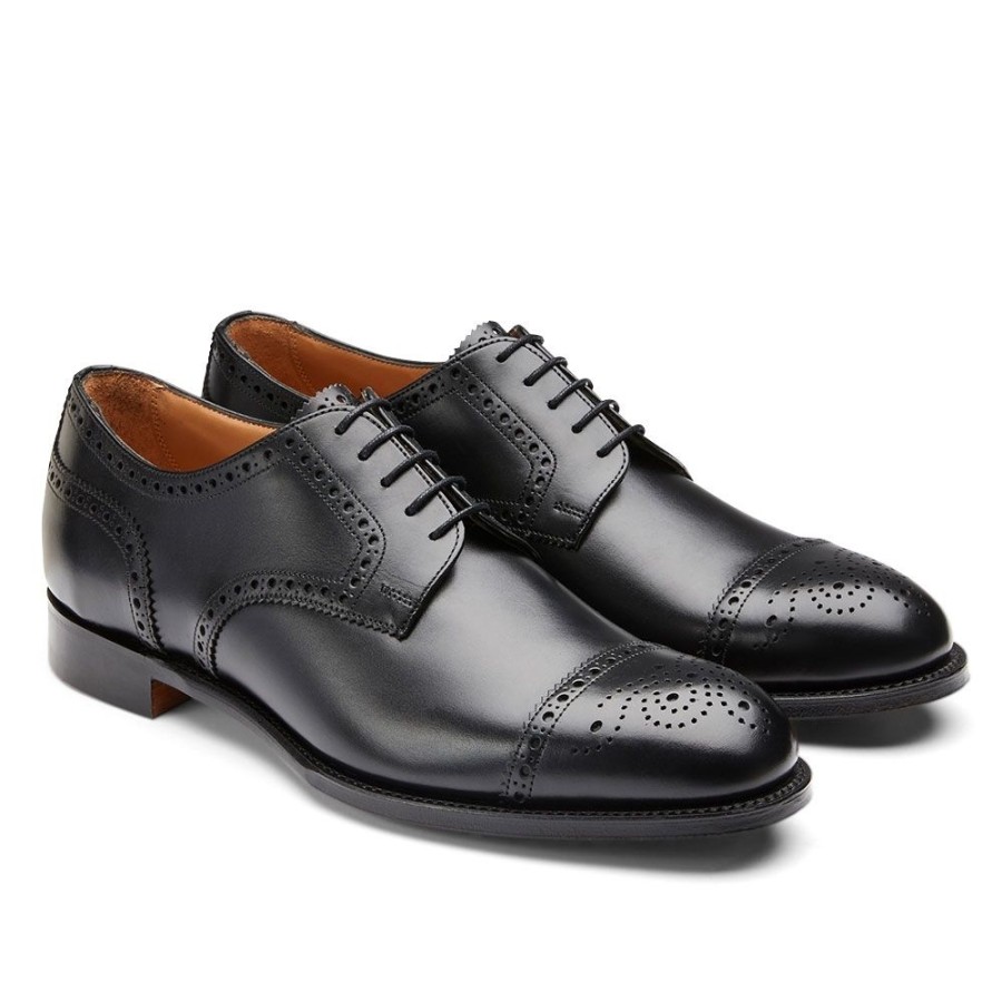 Men Cheaney Semi Brogues | Andrew Derby Semi Brogue In Black Calf Leather